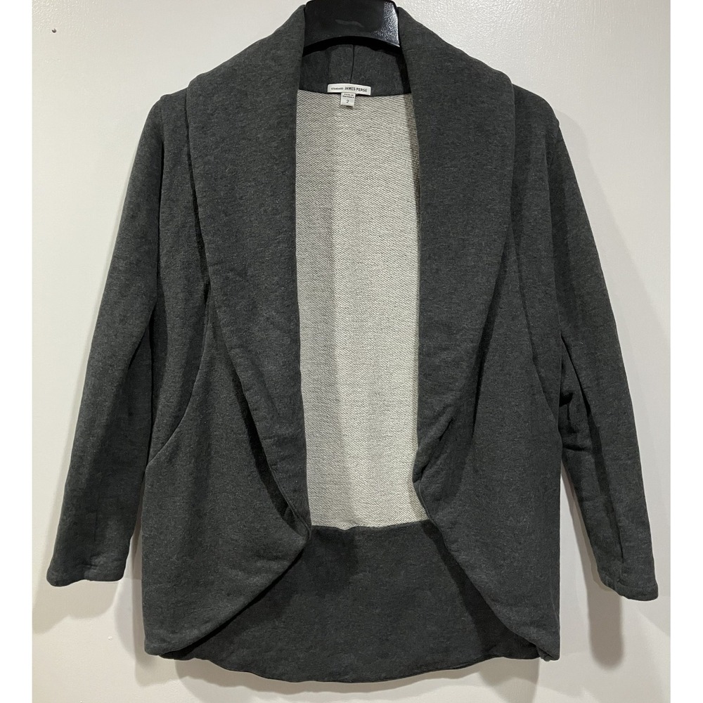James Perse Jacket Womens Size 2 Charcoal Gray Open Front Shawl Collar Casual